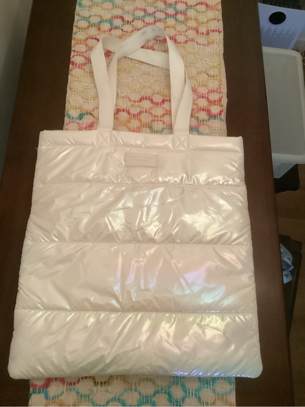 Bath and body Works Iridescent White Puffer Tote Bag -